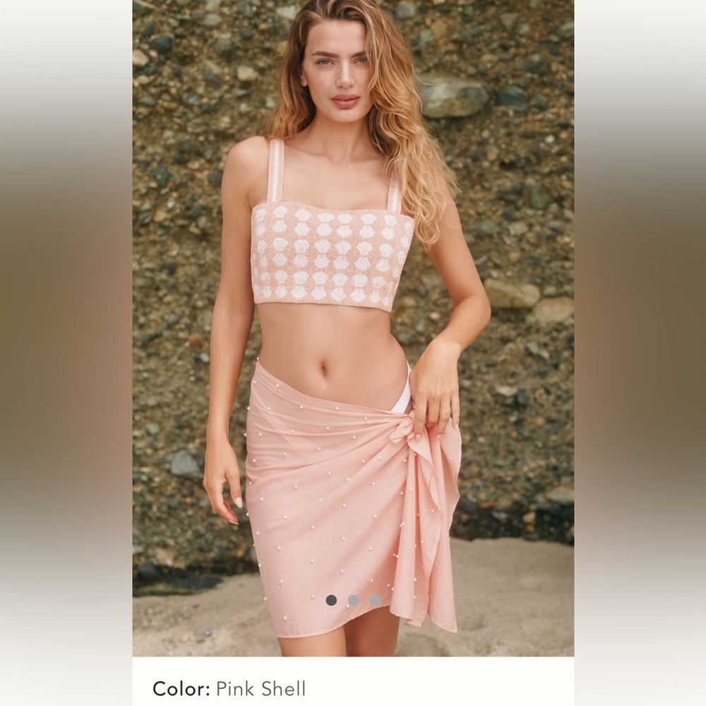 Anthropologie Peach Beaded Crop Top & Sarong Set